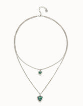 Multi-Layer Pendant Link Chain Necklace With Green Crystal