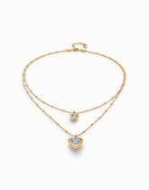 Multi-Layer Pendant Link Chain Necklace With Crystal - Gold