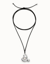 Long Pendant With Double Chain And Heart With Crystal - Silver