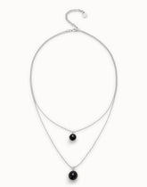 Multi-Layer Pendant Link Necklace With Black Murano Crystal - Silver