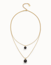 Multi-Layer Pendant Link Necklace With Black Murano Crystal - Gold