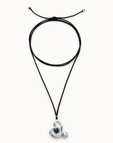 Long Pendant And Central Heart With Blue Crystal - Silver
