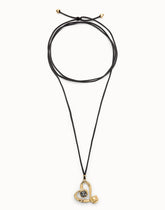 Long Pendant And Central Heart With Black Crystal - Gold