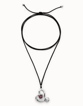 Long Pendant And Central Heart With Pink Crystal - Silver