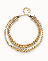 Three Strand Short Beaded Necklace - Gold