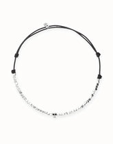 Leather Necklace With Metal Alloy Beads In Silver Sterling With Skull Detail