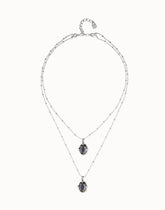 Double Necklace With 2 Small Faceted Crystals - Silver