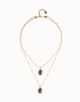 Double Necklace With 2 Small Faceted Crystals - Gold