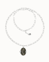 Long Necklace With A Grey Faceted Crystal