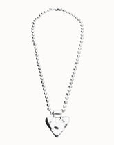 Sterling Silver Plated Ball Long Necklace With Golden Heart Detail