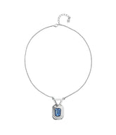 Sterling Silver Plated Necklace With Blue Faceted Crystal