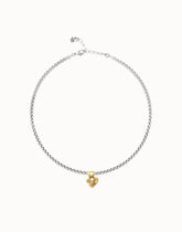 Sterling Silver Plated Ball Necklace With 18K Gold Heart Detail