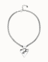 Necklace With Thick Chain And Big Heart Detail Plated In Sterling Silver