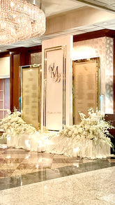 3 Panel Seating Chart Display: Three Vertical Panels and Three Pedestals/Stages