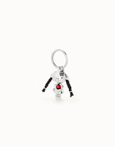 Silver Keychain With Red Faceted Crystal And Leather