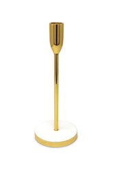 Gold Taper Candle Holder on White Marble Base - 10"H