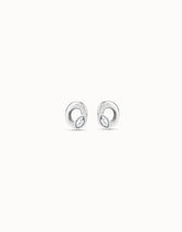 Stud Earrings Oval Shape And Faceted Crystal - Silver