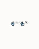 Stud Earrings With Blue Faceted Crystal - Silver