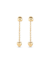 Drop Earrings With Hanging Chain And Small Hearts - Gold