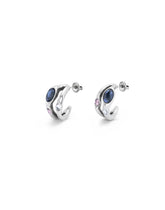 Hoop Earrings With Black Faceted Crystal - Silver