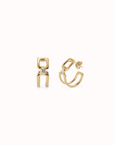 Double Hoop Earrings With White Topaz - Gold