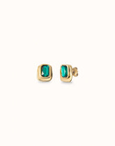 Stud Earrings With Green Faceted Crystal - Gold