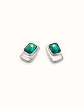 Rectangular-Shaped Earrings With Green Faceted Crystal