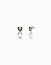 Drop Earrings With Green Crystals - Silver
