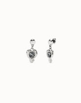 Drop Earrings With Heart And Black Crystal - Silver