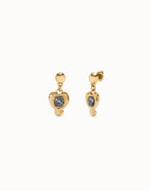 Drop Earrings With Heart And Black Crystal - Gold