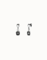 Drop Earrings With Black Crystal - Silver