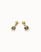 Drop Earrings With Black Crystal - Gold