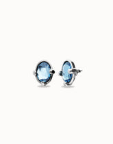 Earrings With Blue Faceted Crystal - Silver