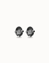 Earrings With A Grey Faceted Crystal - Silver