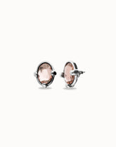Earrings With Pink Faceted Crystal - Silver