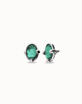 Earrings With Green Faceted Crystal - Silver