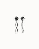 Long Earring With Grey Faceted Crystal - Silver