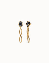 Long Earring With Grey Faceted Crystal - Gold