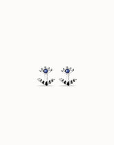 Earrings Plated In Sterling Silver With Detachable Eyelashes And A Blue Faceted Crystal