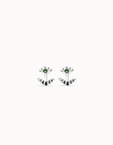 Earrings Plated In Sterling Silver With Detachable Eyelashes And A Green Faceted Crystal