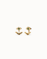 Earrings Plated In Gold 18K With Detachable Eyelashes And A Green Faceted Crystal