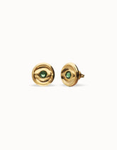 Earrings Plated In Gold 18K With A Green Faceted Crystal
