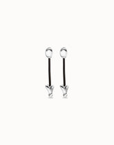 Leather And Sterling Silver Plated Long Earrings With Hearts