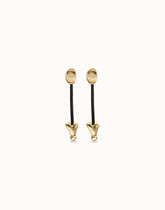 Leather And 18K Gold Plated Long Earrings With Hearts