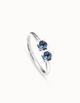 Bangle Bracelet With Two Blue Crystals - Silver