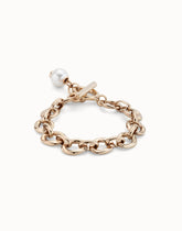 Large Link Chain Bracelet With a Pearl - Gold