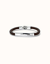 Brown Leather Bracelet With Sterling Silver Plated Metal Alloy Clasp