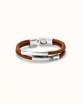 Double Camel Leather Bracelet With Two Metal Tubes