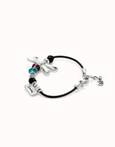 Leather Bracelet With Dragonfly And Multicolored Crystals