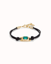 Leather Bracelet With A Green Crystal - Gold